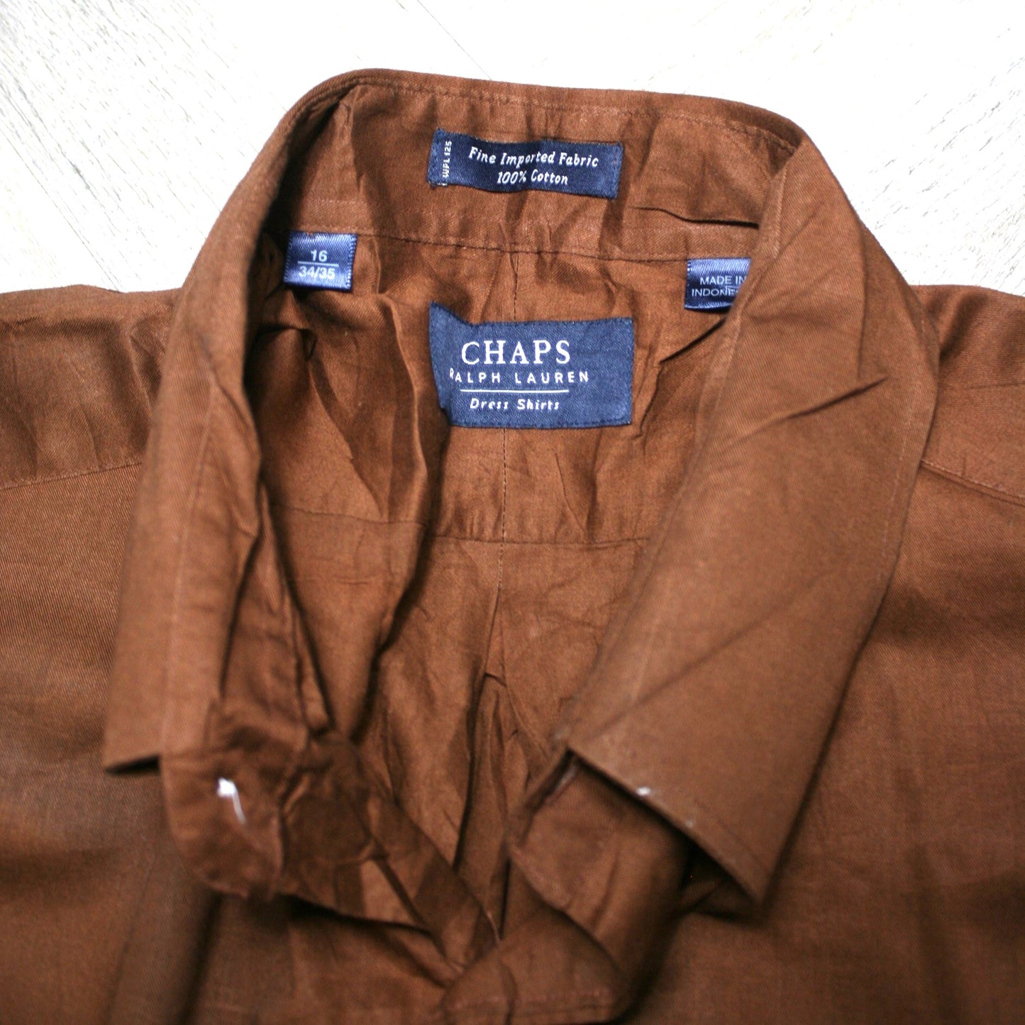 CHAPS LONG SLEEVED SHIRT - BROWN - L