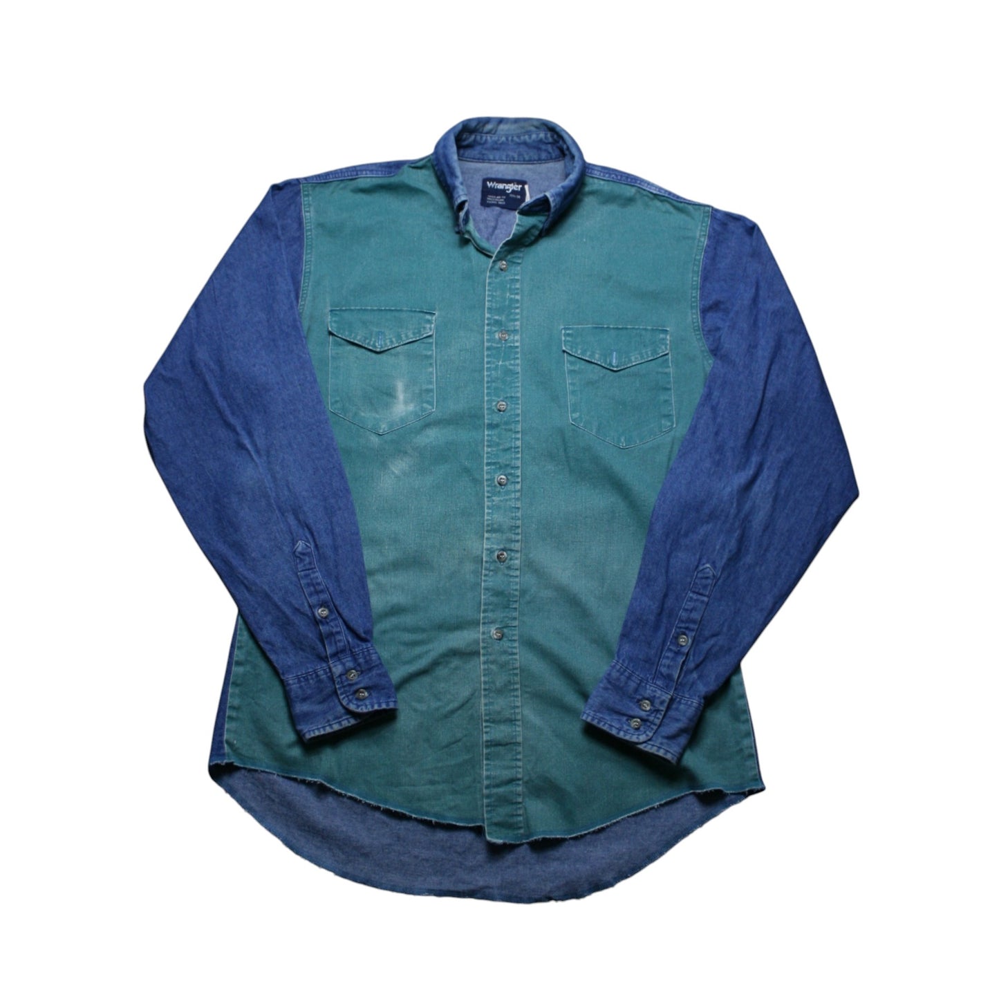 WRANGLER DENIM LONG SLEEVE SHIRT - GREEN/BLUE - M