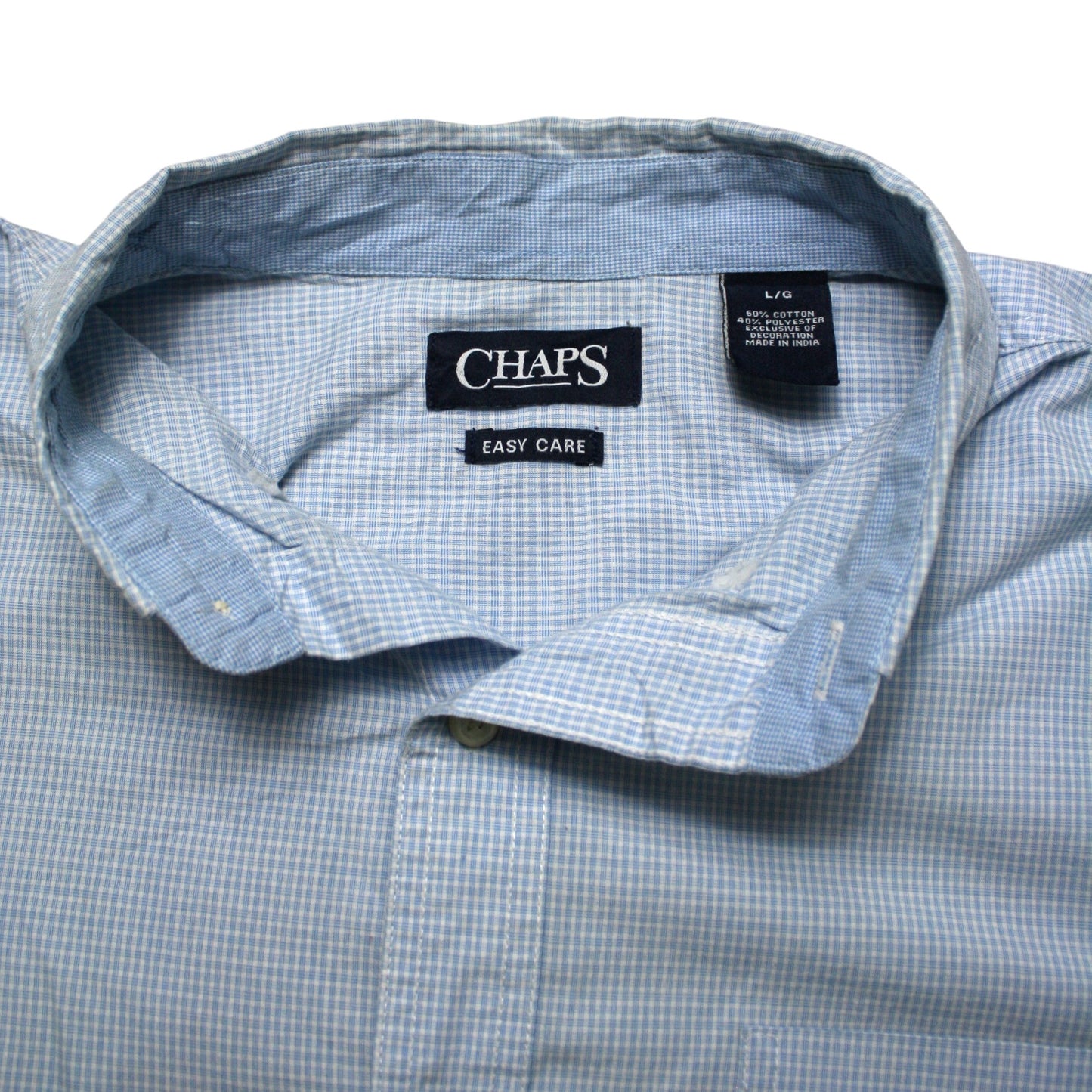 CHAPS CHECKED SHORT SLEEVED SHIRT - BLUE/WHITE - L