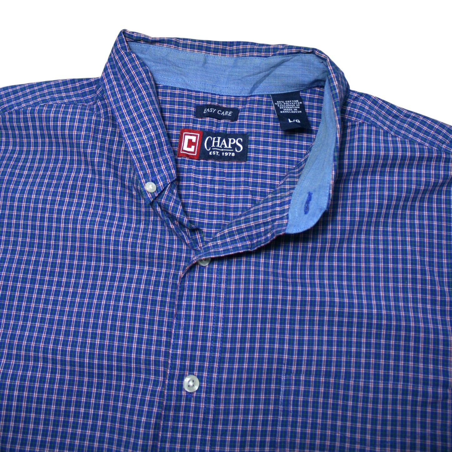 CHAPS LONG SLEEVED CHECKED SHIRT - BLUE - L