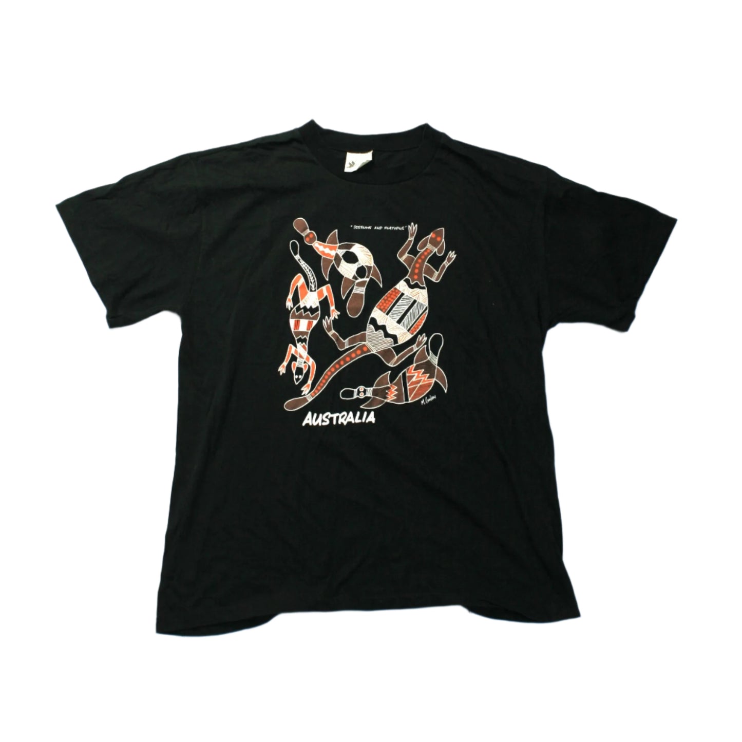 AUSTRALIA POSSUMS & PLATYPUS T-SHIRT - BLACK - L