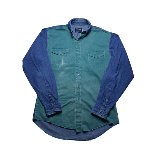 WRANGLER DENIM LONG SLEEVE SHIRT - GREEN/BLUE - M