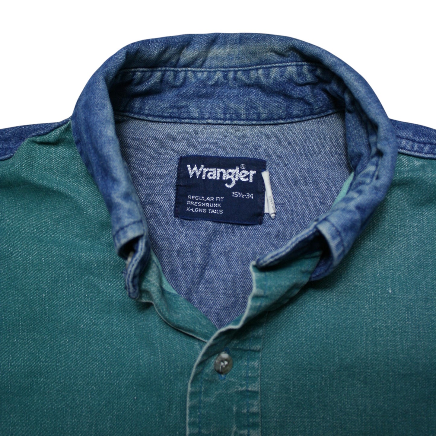 WRANGLER DENIM LONG SLEEVE SHIRT - GREEN/BLUE - M