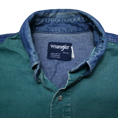 WRANGLER DENIM LONG SLEEVE SHIRT - GREEN/BLUE - M