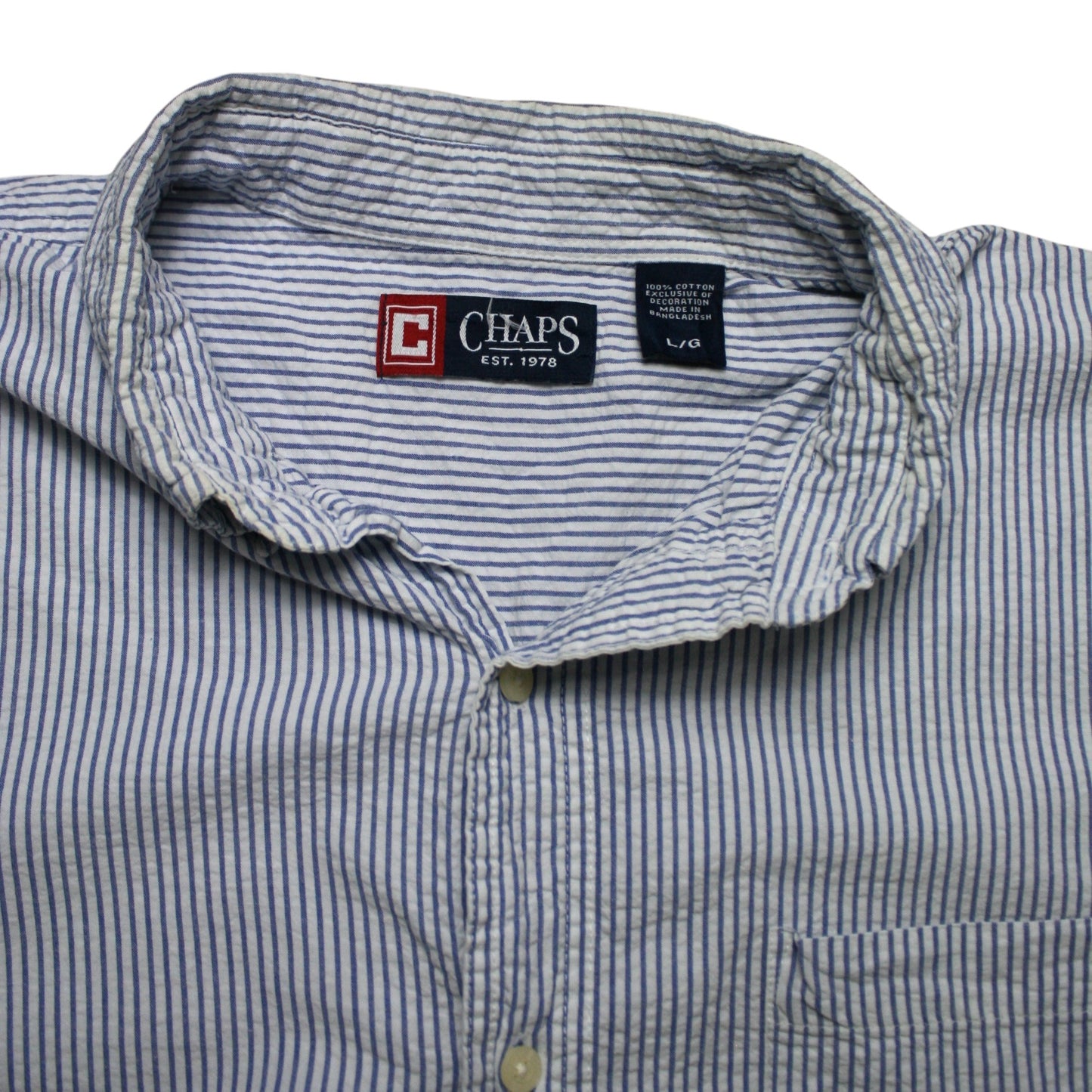 CHAPS STRIPED SHORT SLEEVED SHIRT - BLUE/WHITE - L