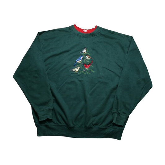 M&C BIRDS ON A TREE SWEATER - GREEN - XL