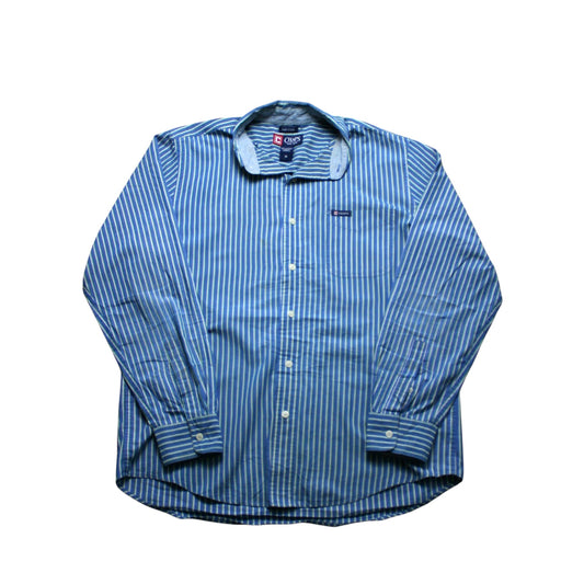 CHAPS STRIPED LONG SLEEVED SHIRT - BLUE/GREEN - M