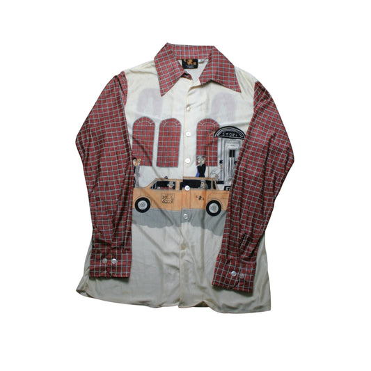 LB STORK LARGE PRINT 70s NYLON SHIRT - MULTI - L